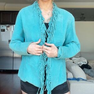 Vintage Dialogue Women's Teal Blue Suede Leather jacket
